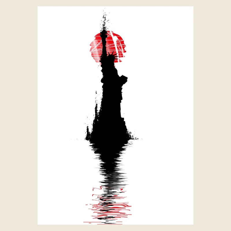 Liberty-Silhouette, rote Sonnenreflexion