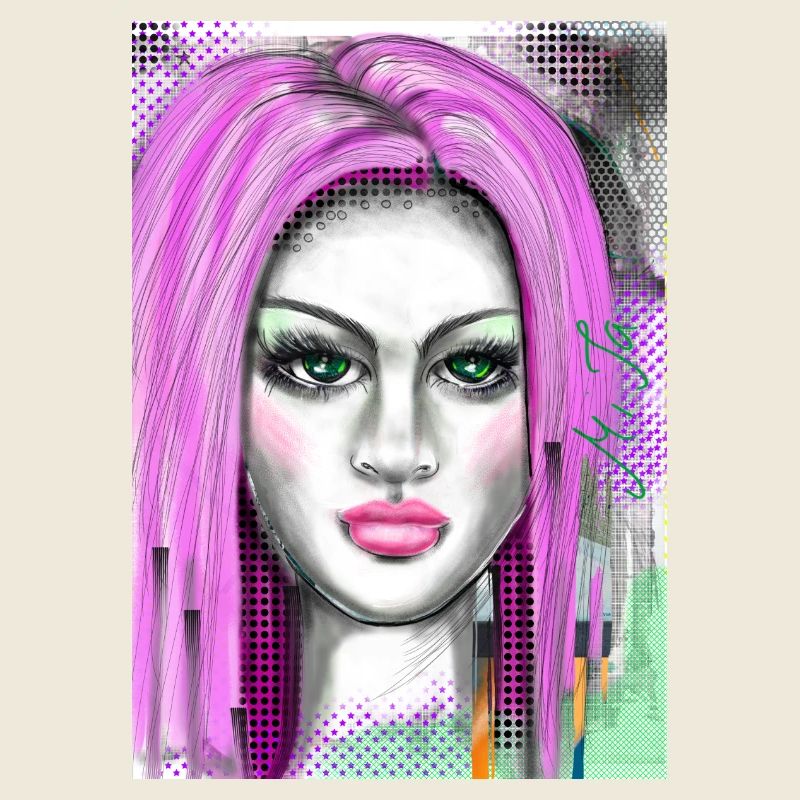 Lila Haare mit Pop-Art Effekt
