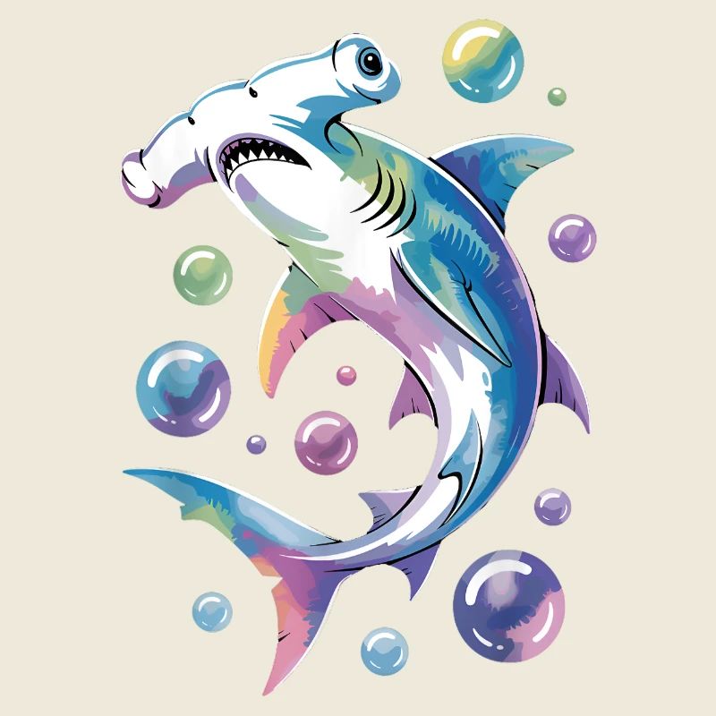 Vibrant Shark with Bubble Accents