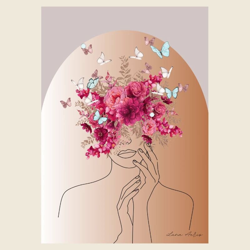 Tête de fleur avec couronne de papillon