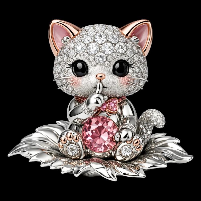 Diamond Cat with Pink Gem