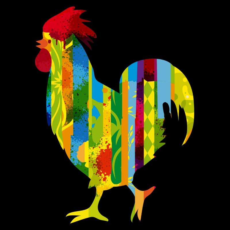 bunter Hahn im Graffiti und Streifen Design