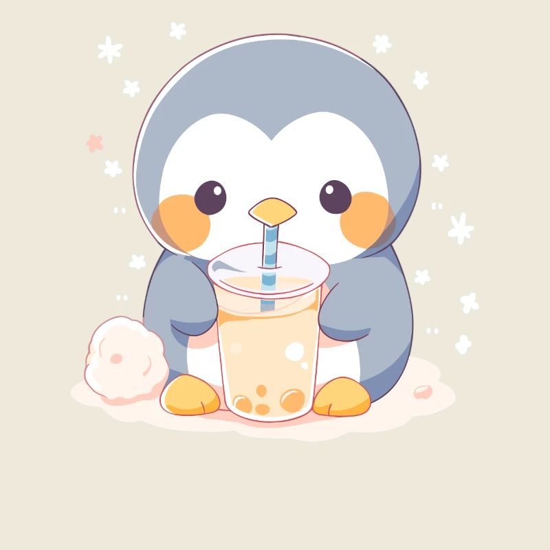 Kawaii Penguin Drinks Boba Bubble Tea Chibi