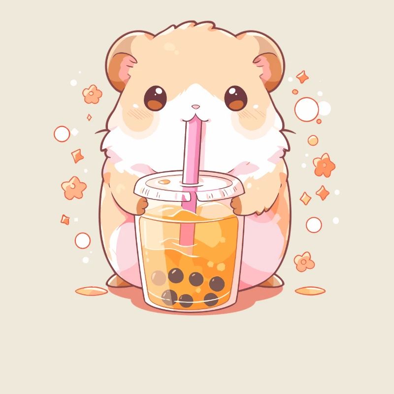 Kawaii Hamster Boissons Boba Bubble Tea Chibi