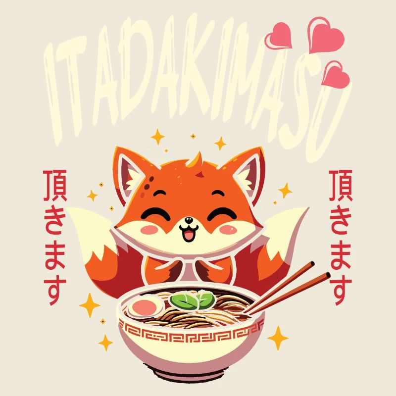 Itadakimasu, Humor Design, Kawaii, Fox Ramen