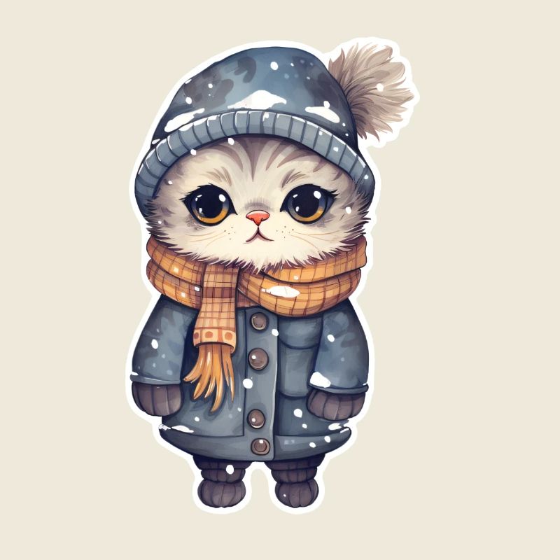 Chat avec chapeau, écharpe et veste