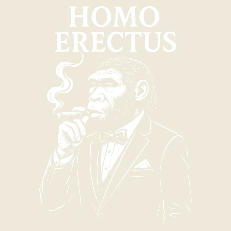 Elegant Home Erectus raucht eine Zigarre