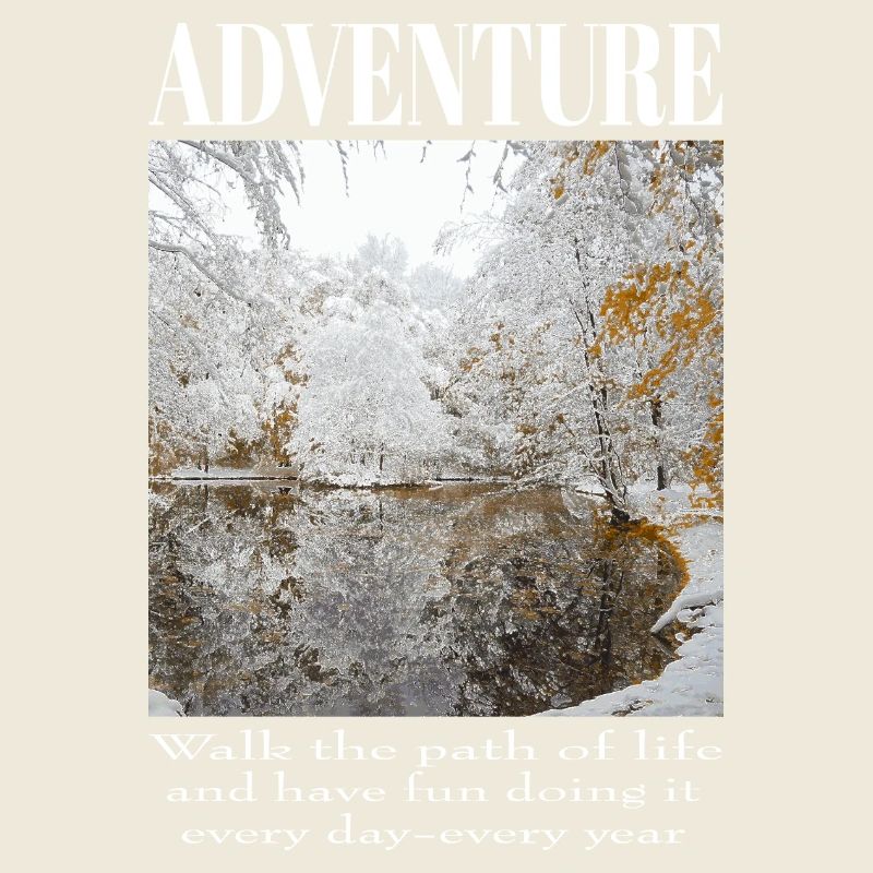 Adventure snow-covered lake in the winter forest