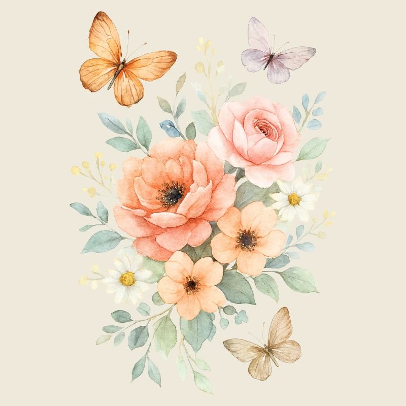 Aquarelle fleur magique avec des papillons