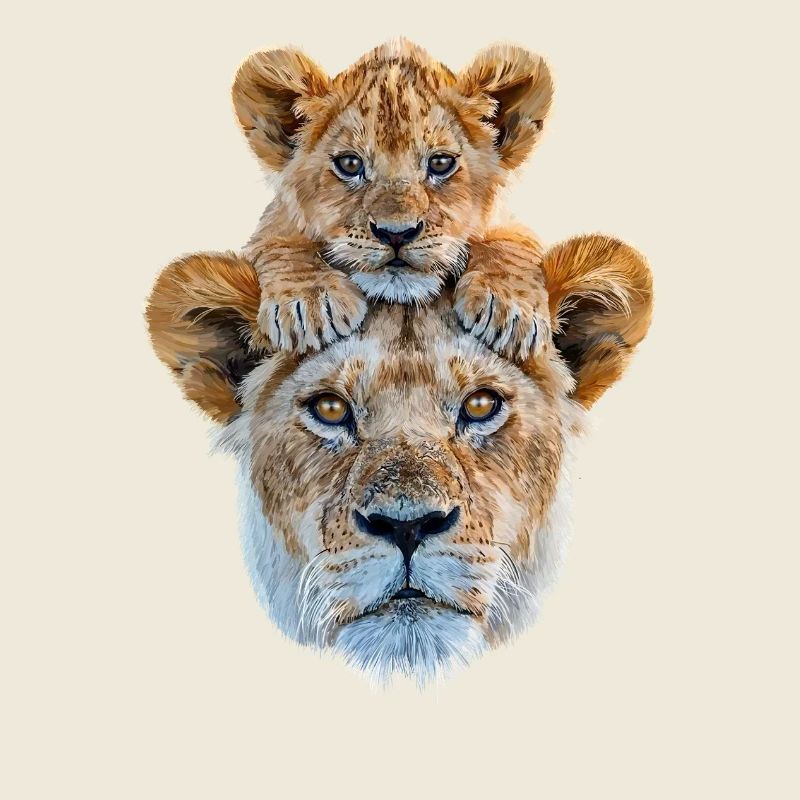 Löwenmutter mit Jungem