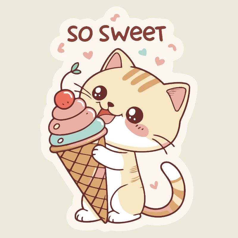 Chat gourmande et cornet pastel