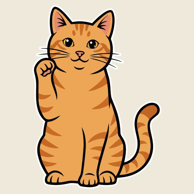 Chat Roux Tabby Maneki-Neko Salut Portrait