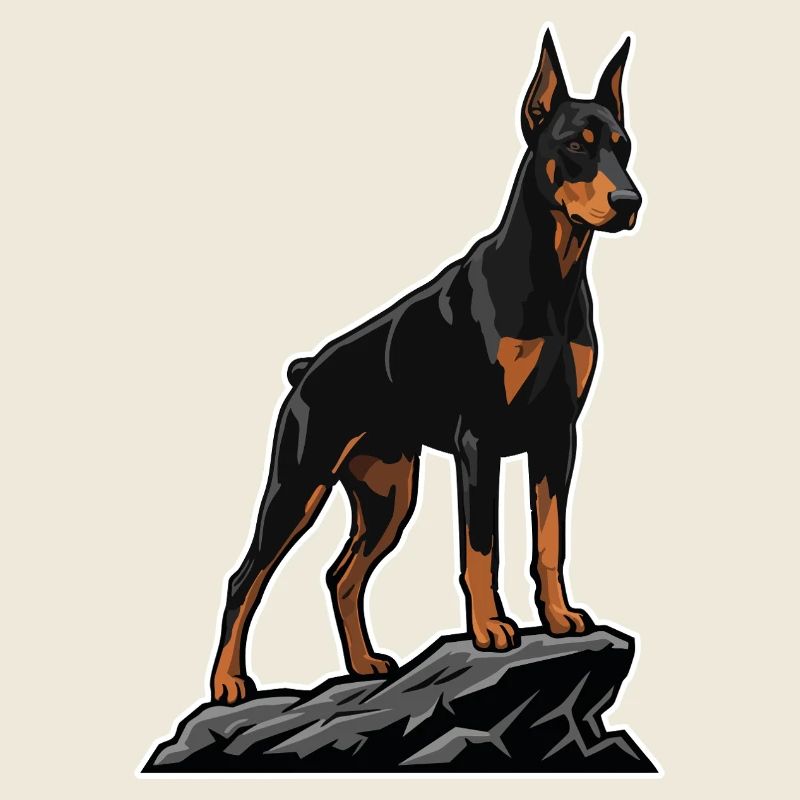 Dobermann Dog on Rock Portrait Elite Black