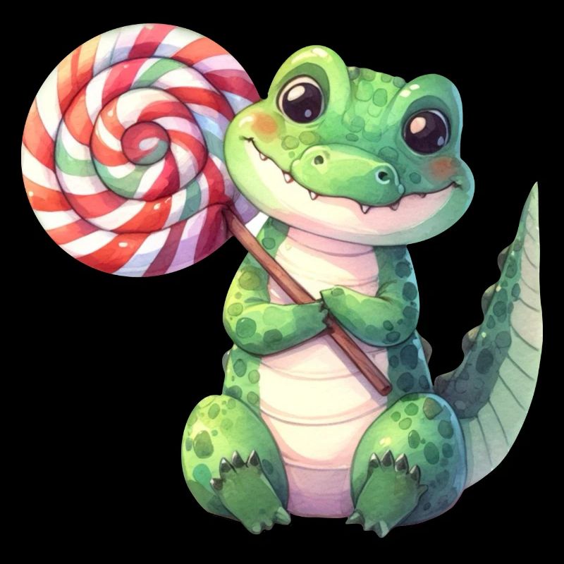 Little cute crocodile with big lollipop