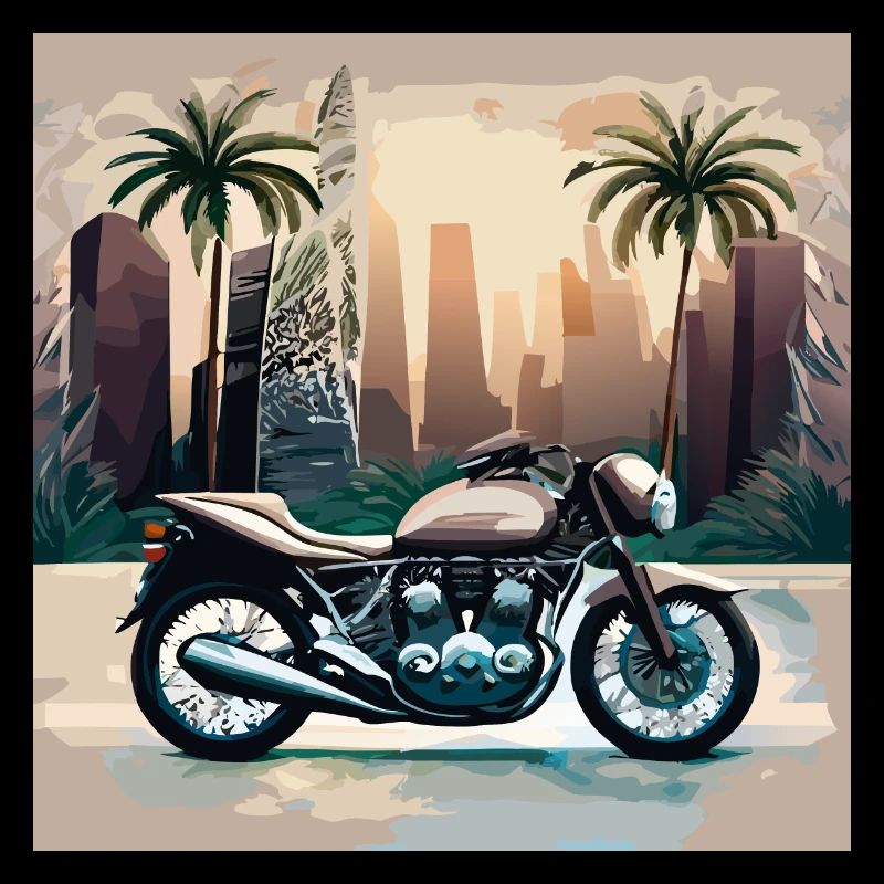 Motor cycle in front of a skyline