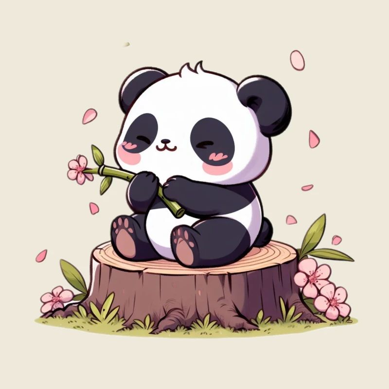 Panda on tree stump