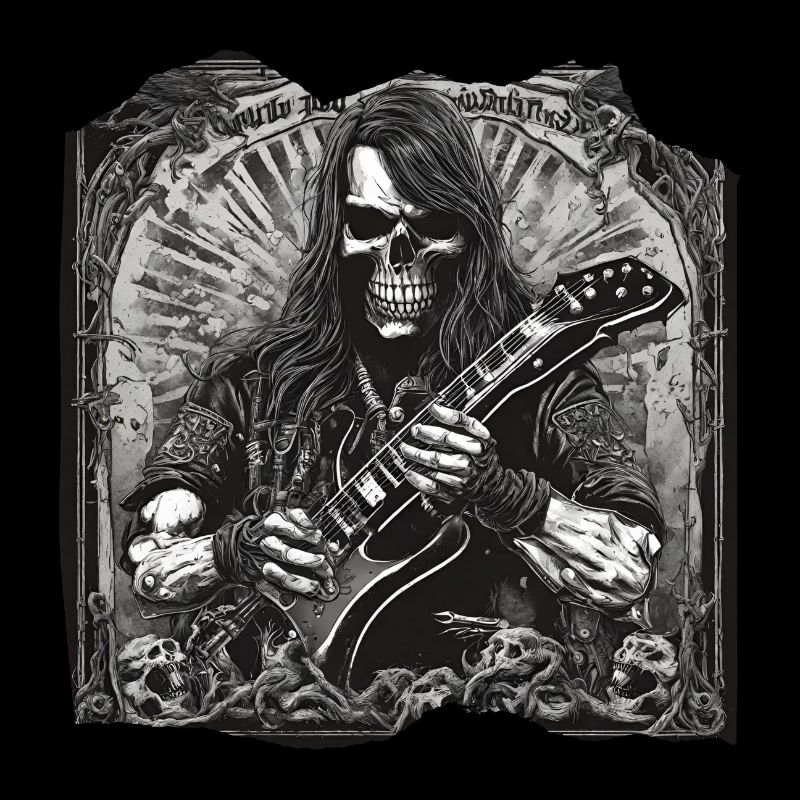 Rock Rattlebones Skeleton Skull Heavy Metal Guitar