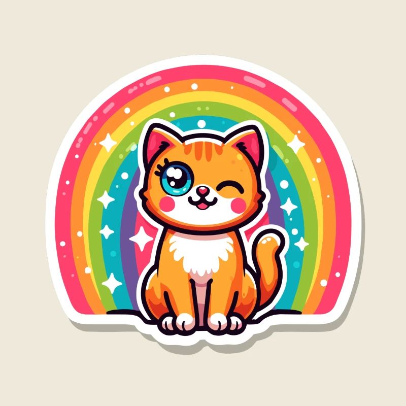 Niedlicher Regenbogen-Kitty-Aufkleber