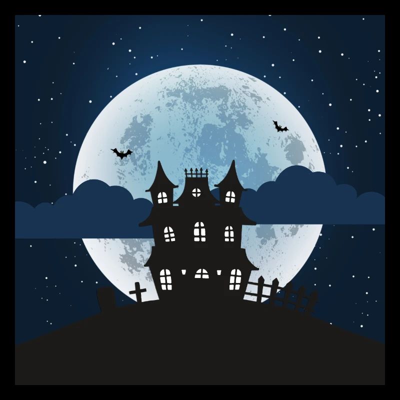 Haunted house with glowing full moon