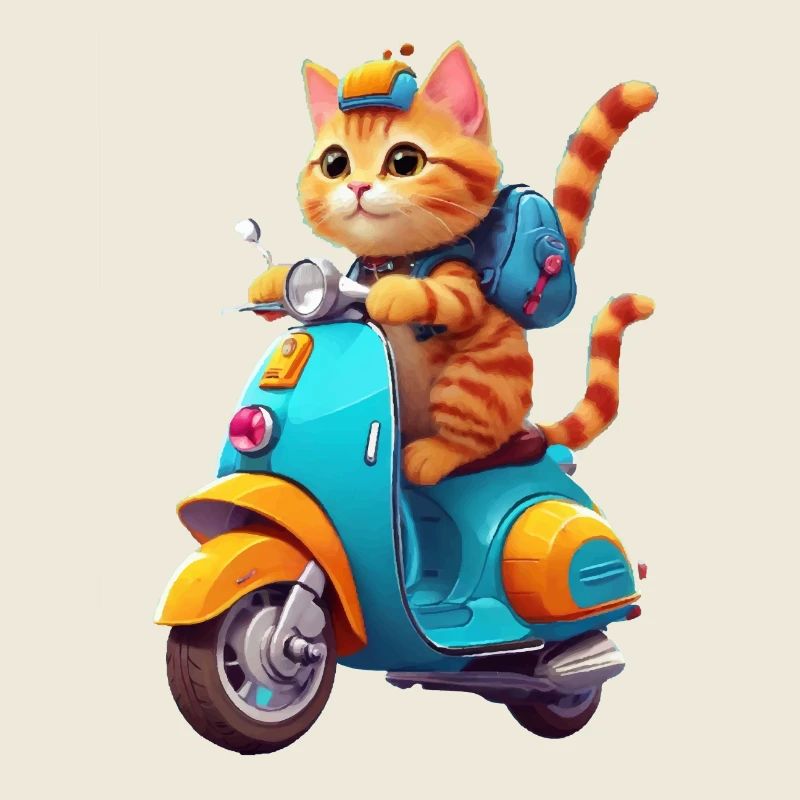 Cat Rides Scooter