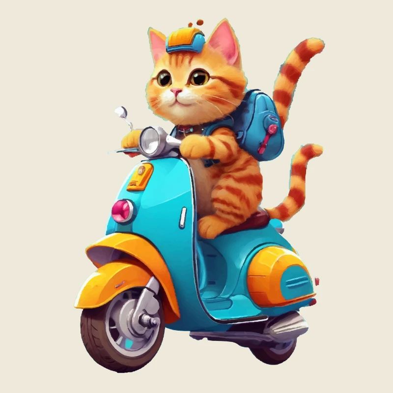 Cat Rides Scooter