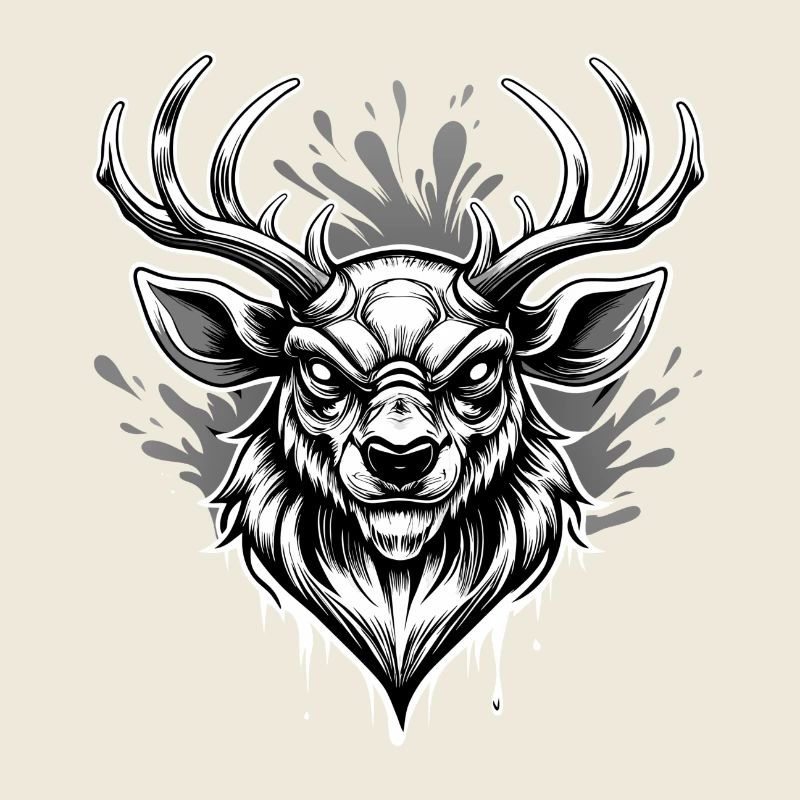 deer head black and white