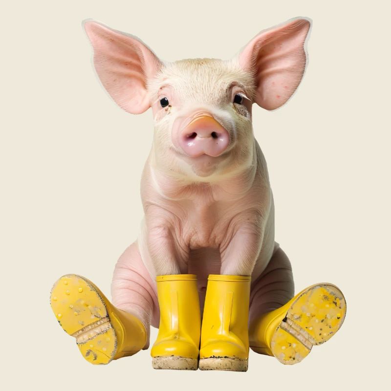 Little piglet in rubber boots