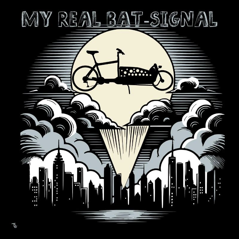 Vélo cargo dans le style Bat-Signal, vélo cargo