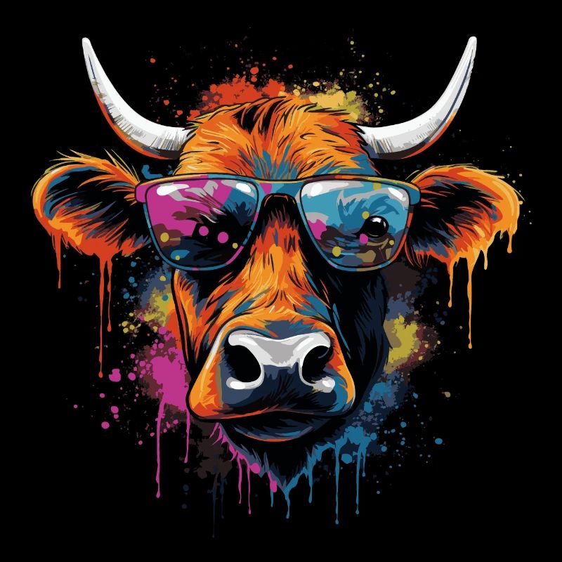 Drôle de vache colorée avec des lunettes de soleil