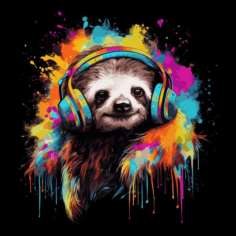 Faultier hört Musik mit Kopfhörern