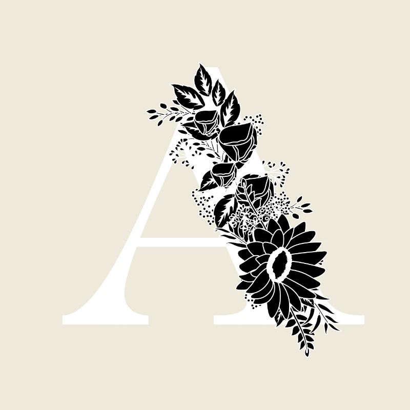 Buchstabe A Blumen Schwarz und Weiß