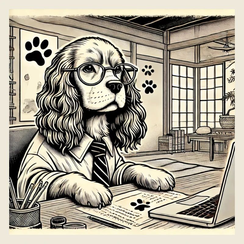 Japan Ukijo e Stil Schreibtisch Cocker Spaniel