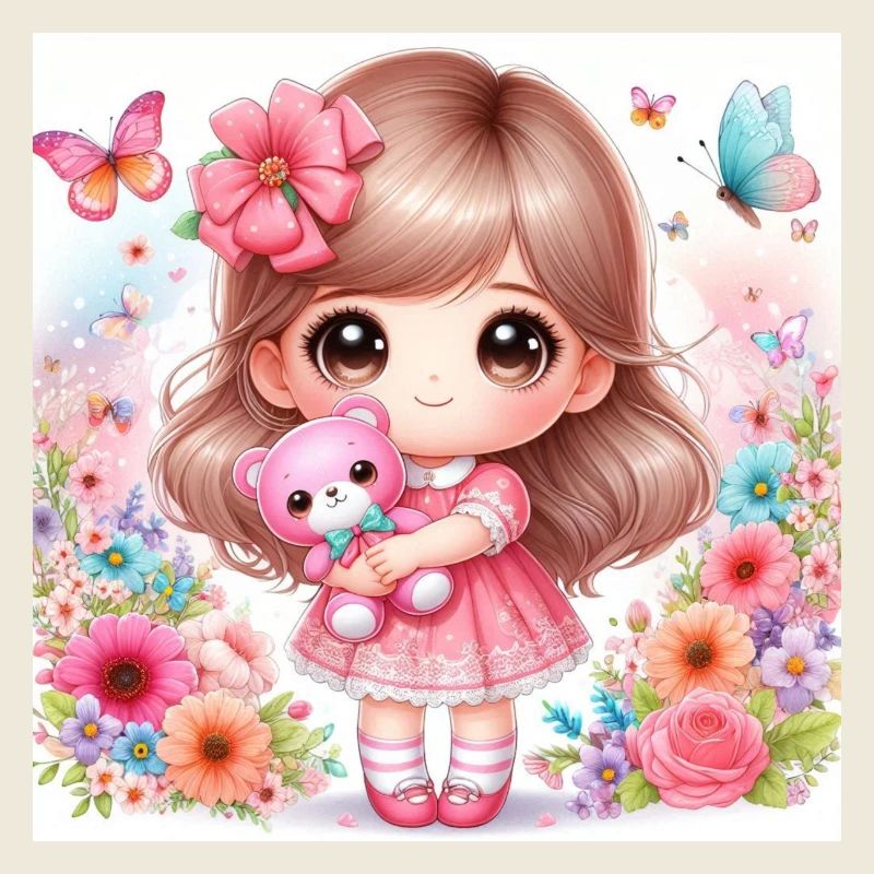 Kleine Puppe mit Teddybär