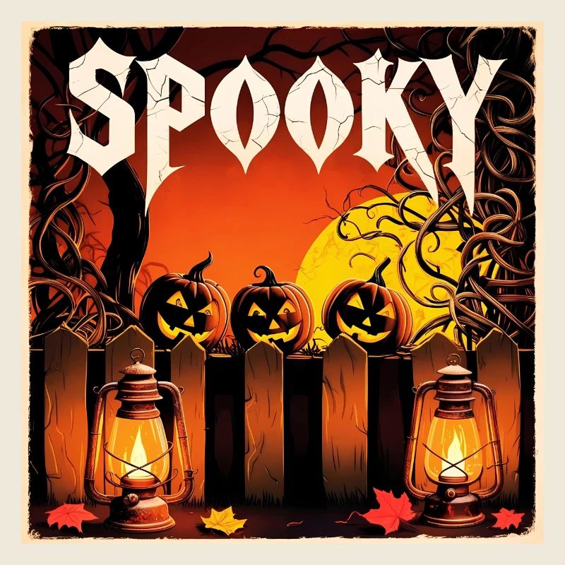 spooky Halloween pumpkins and lanterns