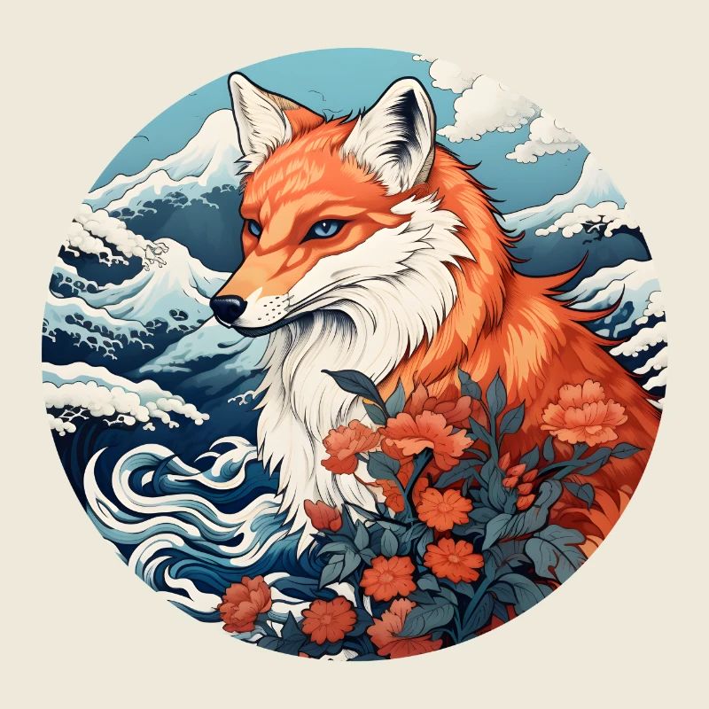 Fox wave Ukiyo-e Hokusai