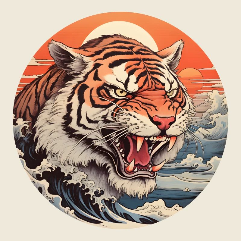 Angry tiger wave Ukiyo-e Hokusai