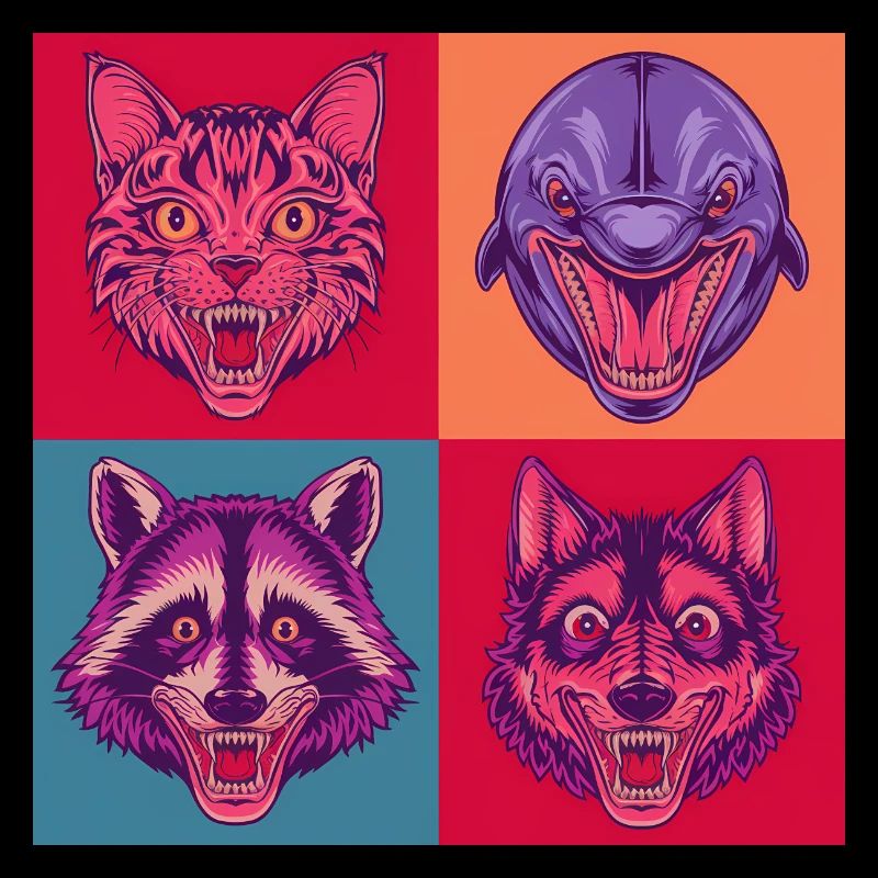Pop-art Tiere Cat Wolf Waschbär Delphin Halloween