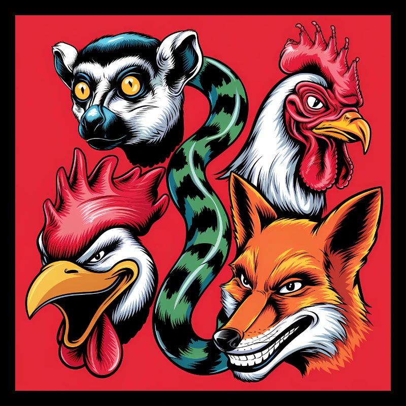 Pop Art Fox Rooster Lemur Snake Smile
