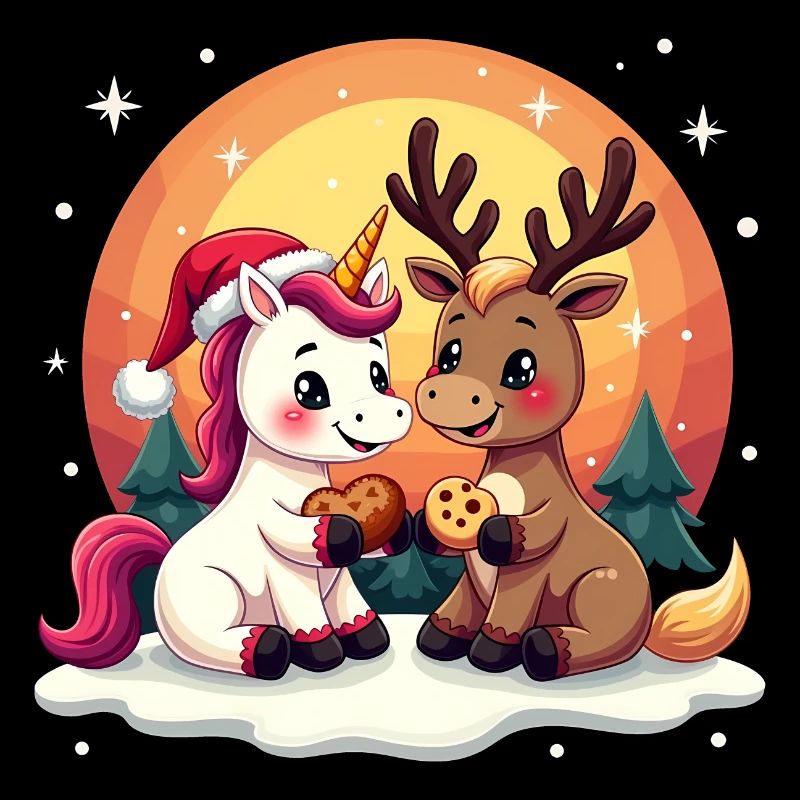 Einhorn & Rentier mit Schneeflocken Geschenk