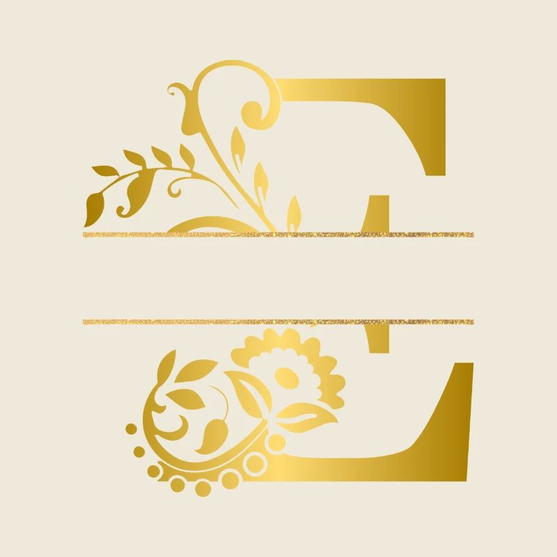 Lettre e personnalisée doré floral - idée cadeau