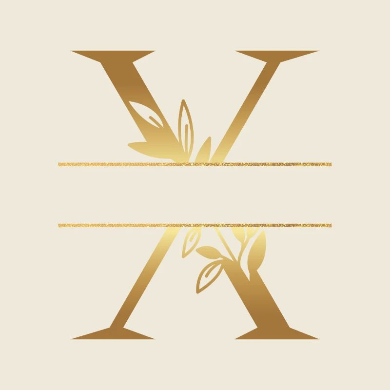 Personalized golden floral letter x - gift idea