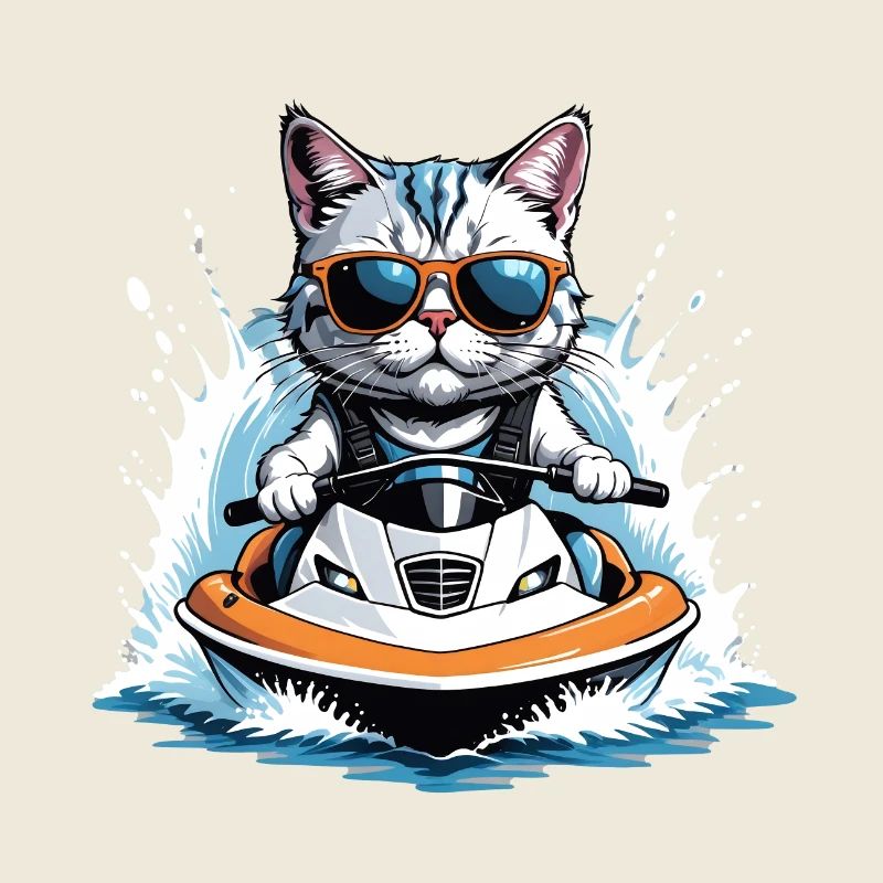 Cat Jet Ski Chat Drôle Drôle Cadeau