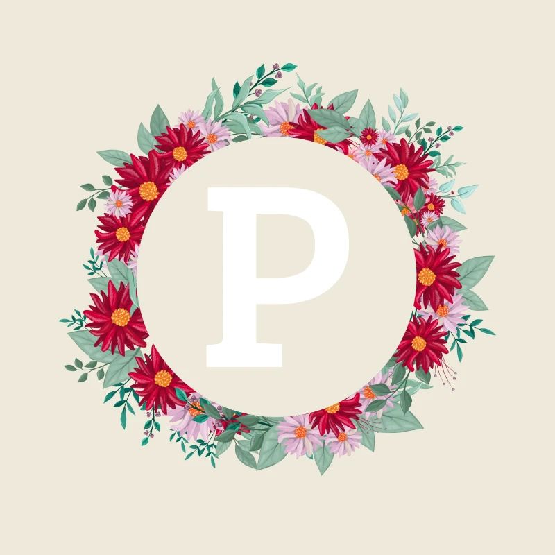Lettre p couronne florale