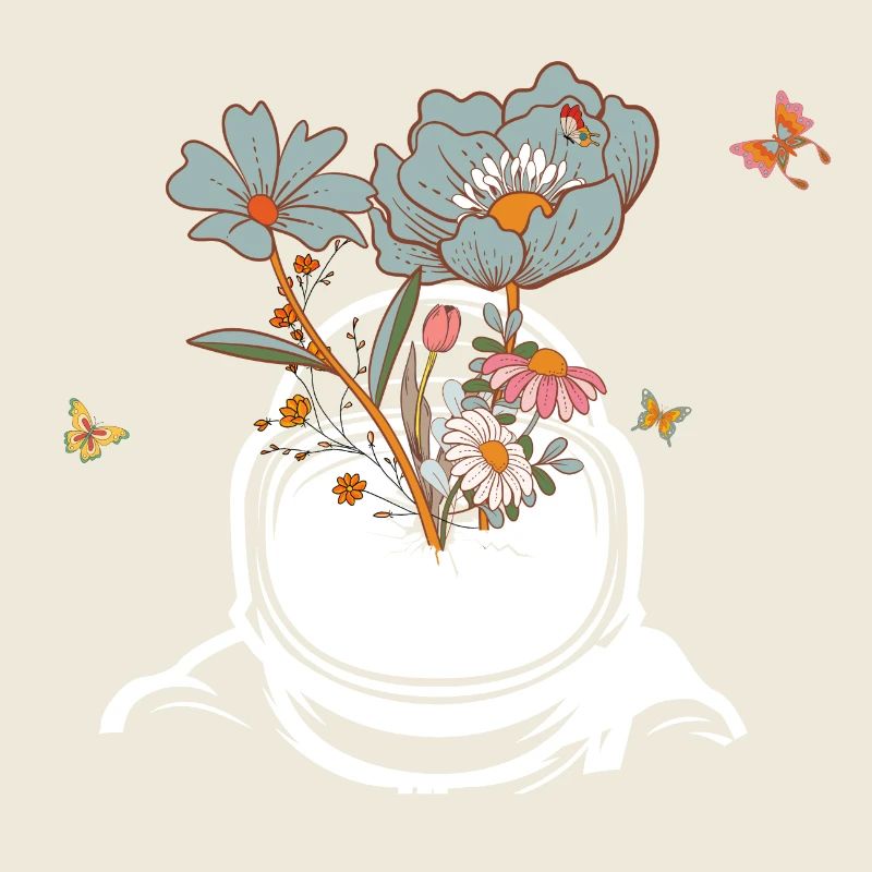 Astronaut with Retro Flowers - Gift Idea
