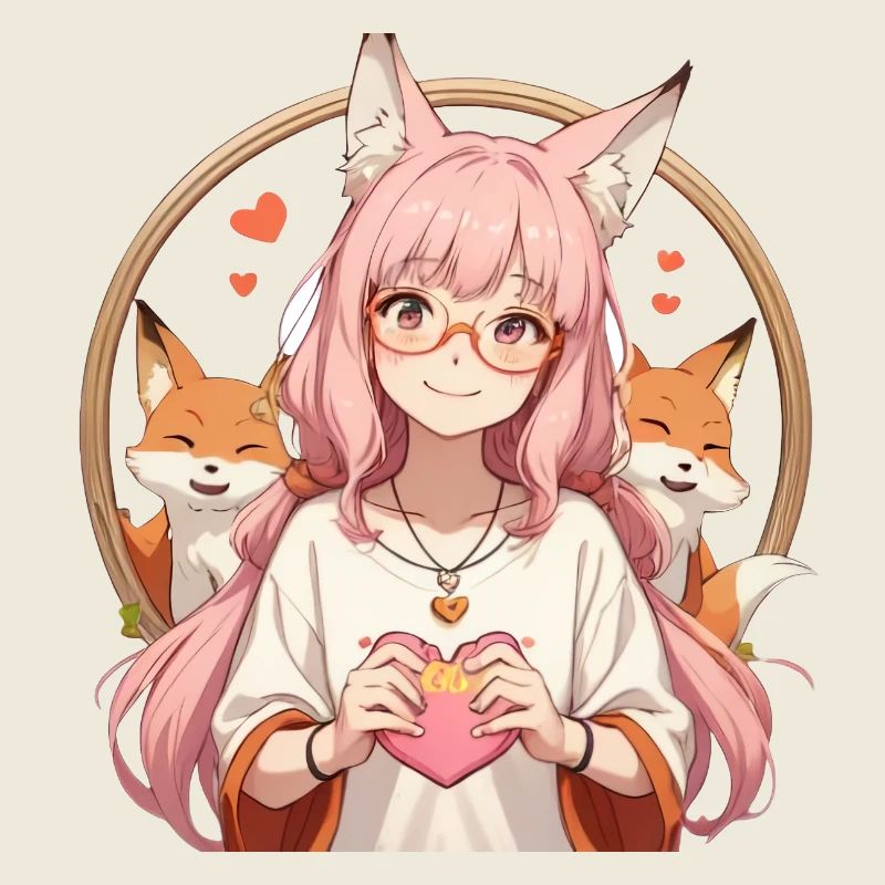 Fox Girl: Anime Style Charm with 2 Foxes