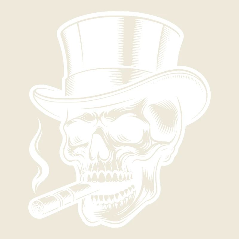 Finsterer Schädel mit Zigarren Rauch und Zylinder