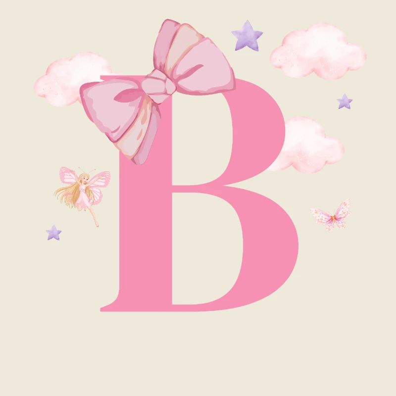 Lettre b rose nuages