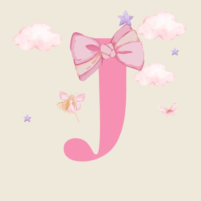 Lettre j rose nuages