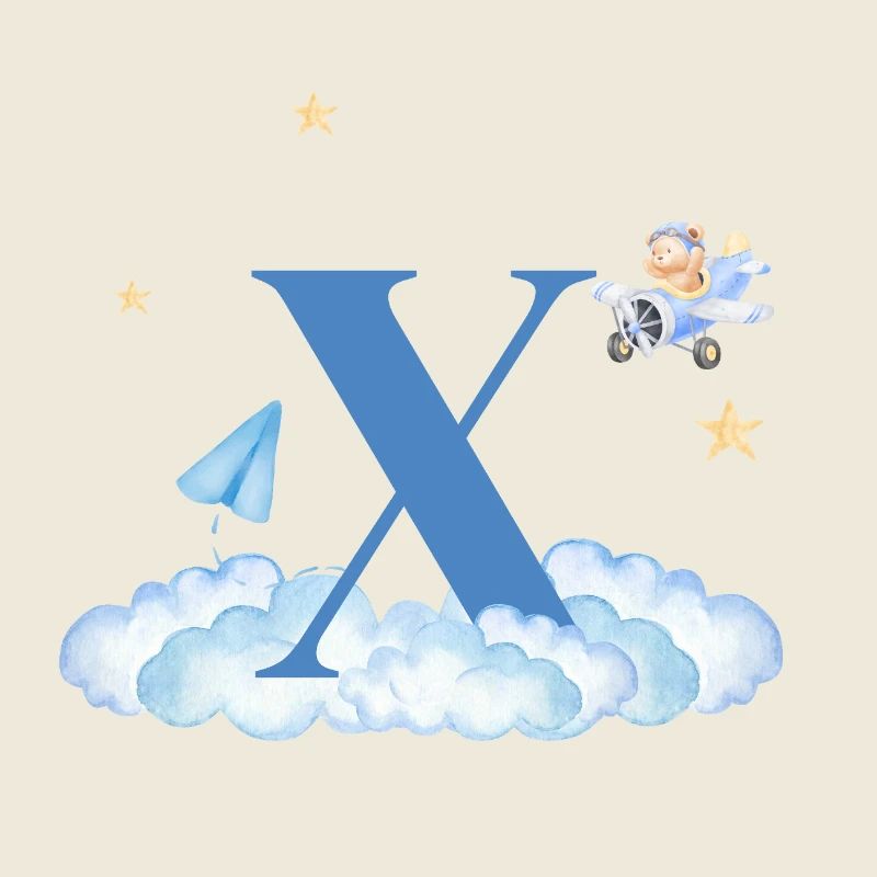 Buchstabe x Blaue Wolken Flugzeug Kind