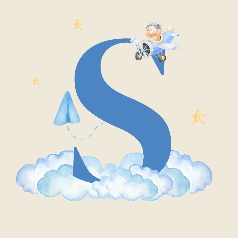Letter s Blue Clouds Airplane Child